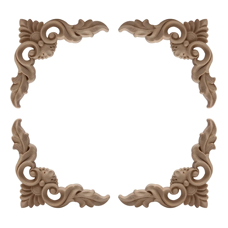 Carved Unpainted European Long Floral Leaves Rubber Wood Furniture Window Corner Wood Applique Onlay Figurines Ornament crafts miniature figurines Ornamental