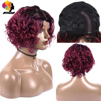 

99J Burgundy Short Bob Wig Deep Wave Lace Human Hair Wigs Brazilian Bob Lace Wig Remy Hair Side Part Human Hair Wig Remyblue 150