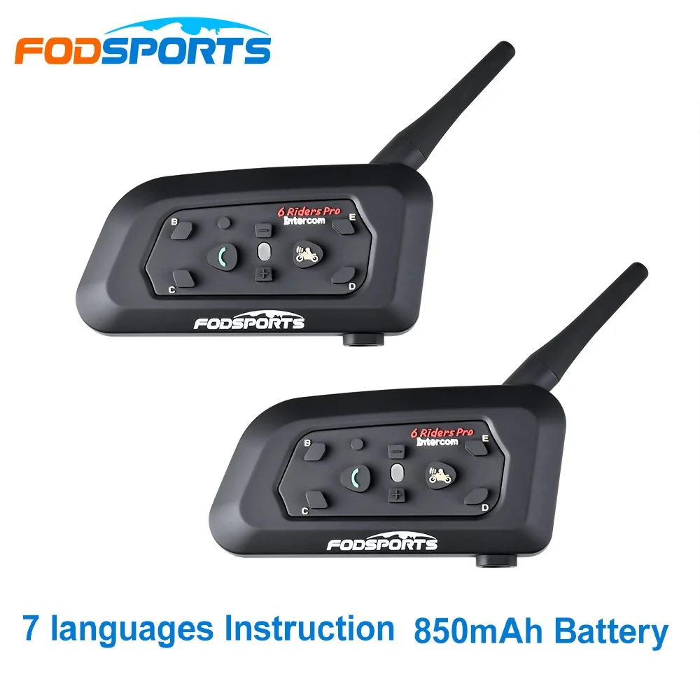 Fodsports 2 pcs V6 Pro Motorcycle Helmet Bluetooth Headset Intercom 6 Riders 1200M Wireless Intercomunicador BT Interphone