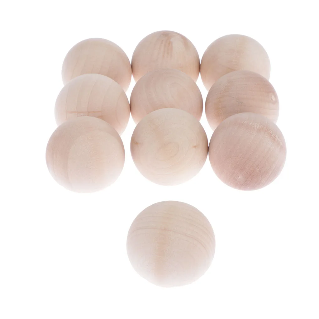 10 Pieces Wooden Beads Natural Color Round Ball Wood Spacer Beads Handmade Crafts Supplies(No Hole)