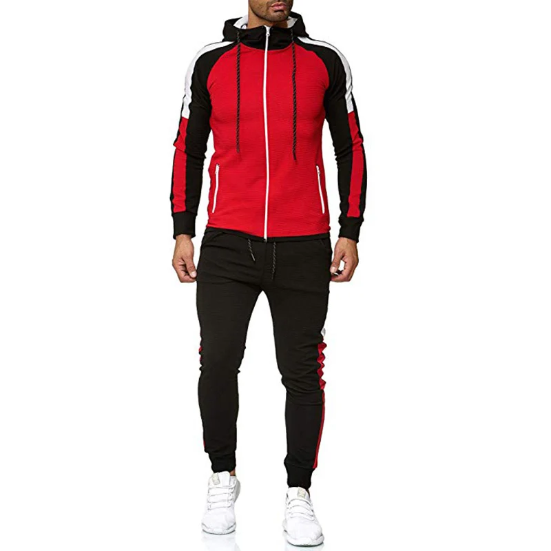 Red Black Мужские спортивные Фитнес одежда для бега спортивные костюмы; домашние костюмы; толстовки и брюки комплекты из 2 предметов - Цвет: Red Black