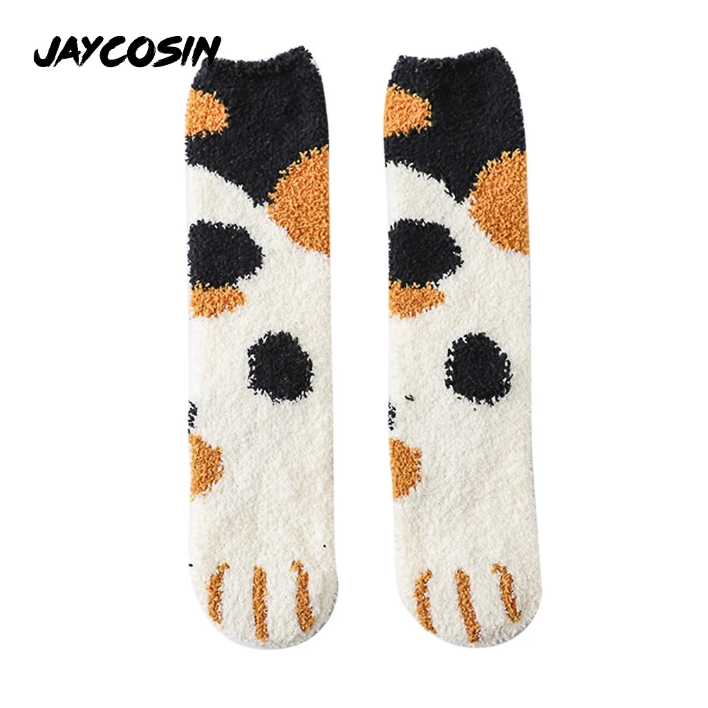 JAYCOSIN носки для мужчин и женщин Зимние коралловые бархатные теплые домашние с принтом кошачьей лапы осенние