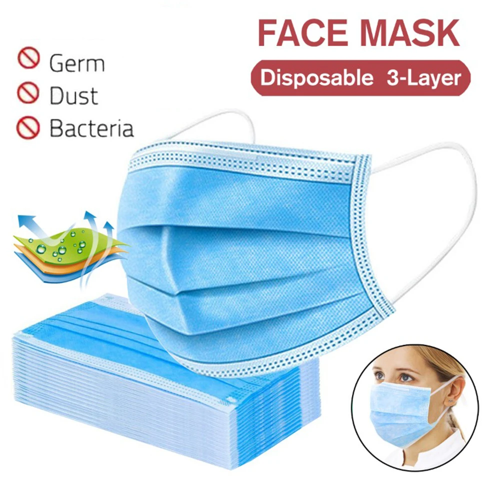

50pcs/20pcs/10pcs Non-woven 3 layers Anti-dust Masks Disposable Safe Breathable Face Mouth Mask Kids Adult Ear loop Masks Filter