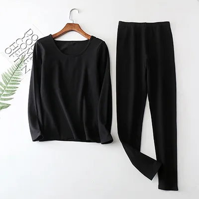 Free shipping women's new plus fertilizer to increase thermal underwear set round neck cotton home service size 2XL-6XL - Цвет: black