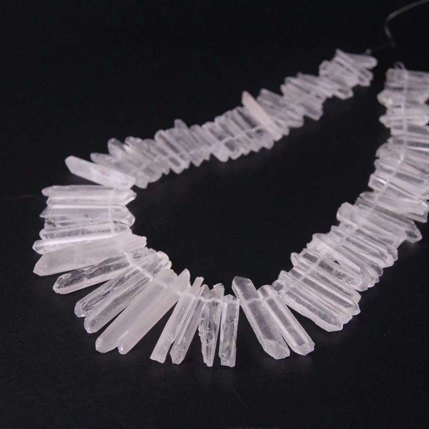 

15.5"strand Top Drilled Raw Crystal Point Beads,Rough Crystal Quartz Stick Graduated Pendants Charms For Necklace Jewelry Making