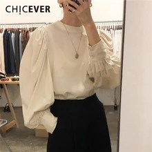 CHICEVER корейский шикарный стиль рубашка для женщин О-образный вырез фонарь рукав оверсайз Свободный пуловер женские блузки модная новая одежда