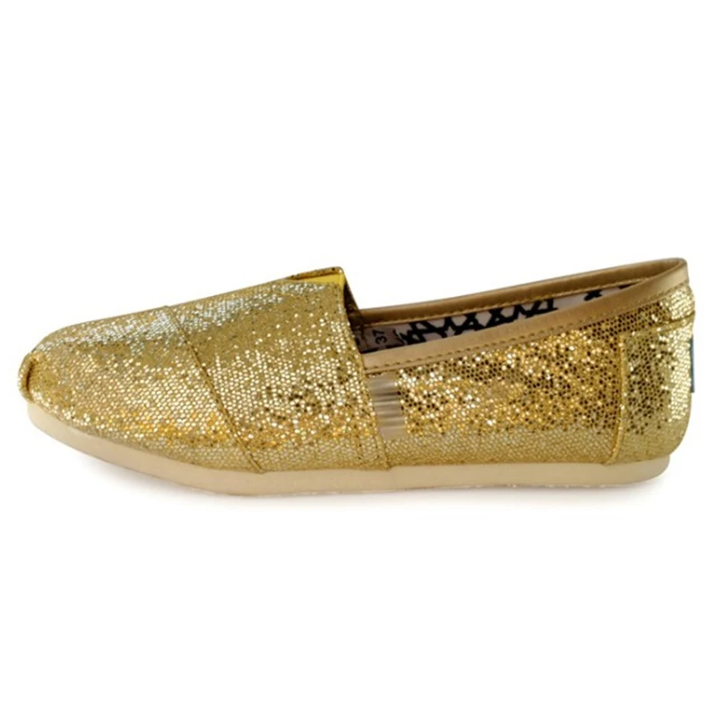 Весенние женские неглубокие мокасины на плоской подошве; парусиновая обувь; тканевая женская повседневная обувь; удобная дышащая женская обувь с вышивкой - Цвет: Золотой