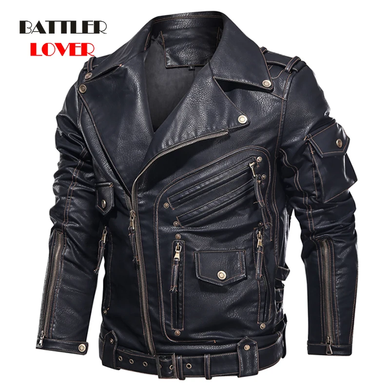 men's genuine leather bomber jackets High Quality Leather Punk Jackets Men Bomber Bandage Winter Motorcycle Jacket Man Leather Windbreaker Motor Biker Hombre Coat western leather jacket