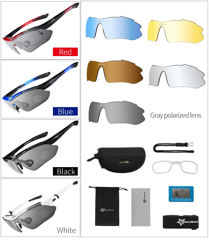 ROCKBROS Polarized Road Cycling Glasses Men Sunglasses Mountain Bike Bicycle Riding Protection Goggles Eyewear 5 Lens