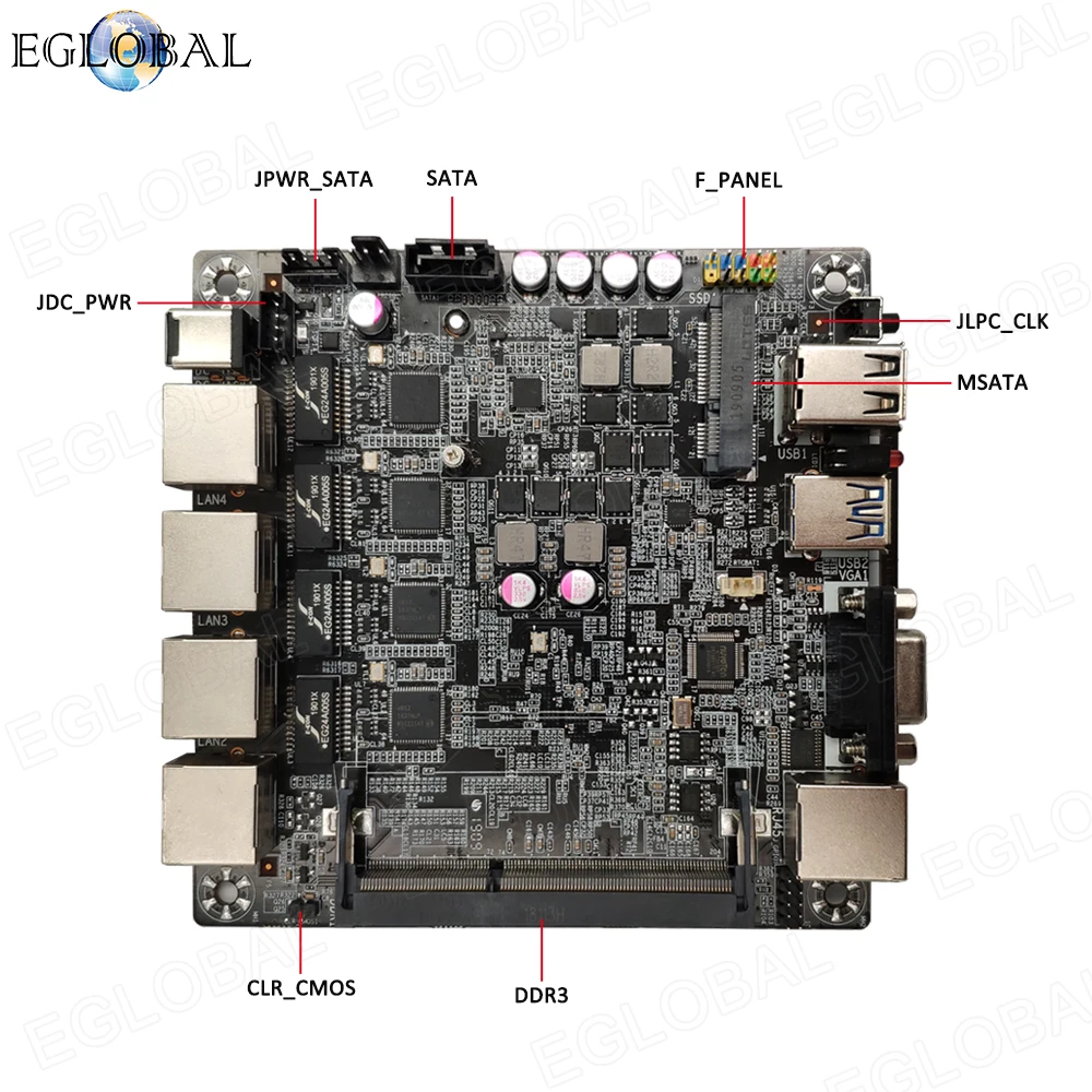Процессор EGlobal fanless Pfsense, мини-ПК Linux J1900 4 ядра Nano Itx 4* Intel WGI211AT Gigabit RJ45 сетевой брандмауэр маршрутизатор сервер безопасности