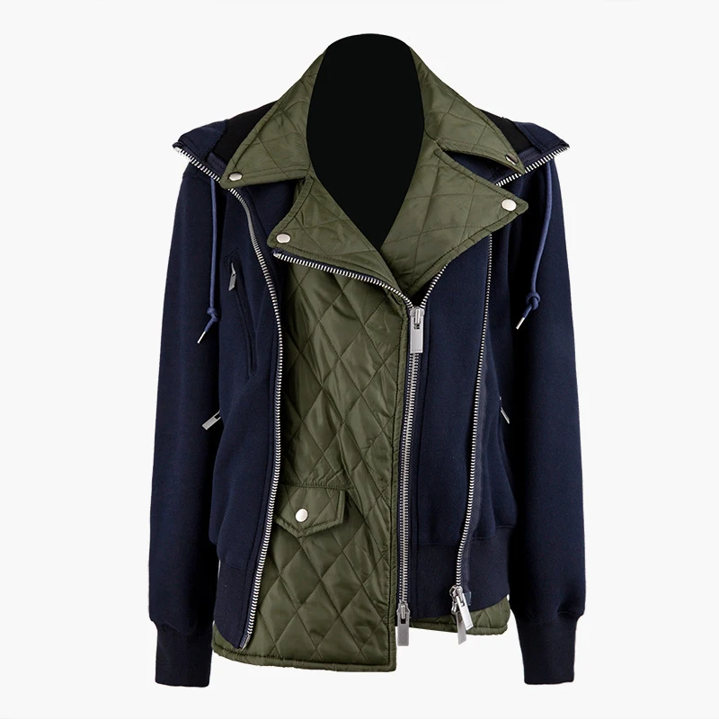 [EAM] Свободная синяя куртка контрастного цвета с разрезом, новая женская куртка с отворотом и длинным рукавом, модное осенне-зимнее пальто, 1D770 - Цвет: blue
