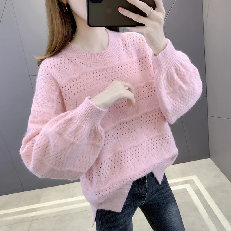 

Room 213752, 5 line no. 1 】 will hollow out pure color round collar knitting sweater [3500] 42