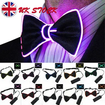 

Newest Men LED Wire Necktie Bowtie Flashing Light Up El Wire Bow Tie Necktie LED Mens Lights Bowtie Wedding Glow Party Supplies