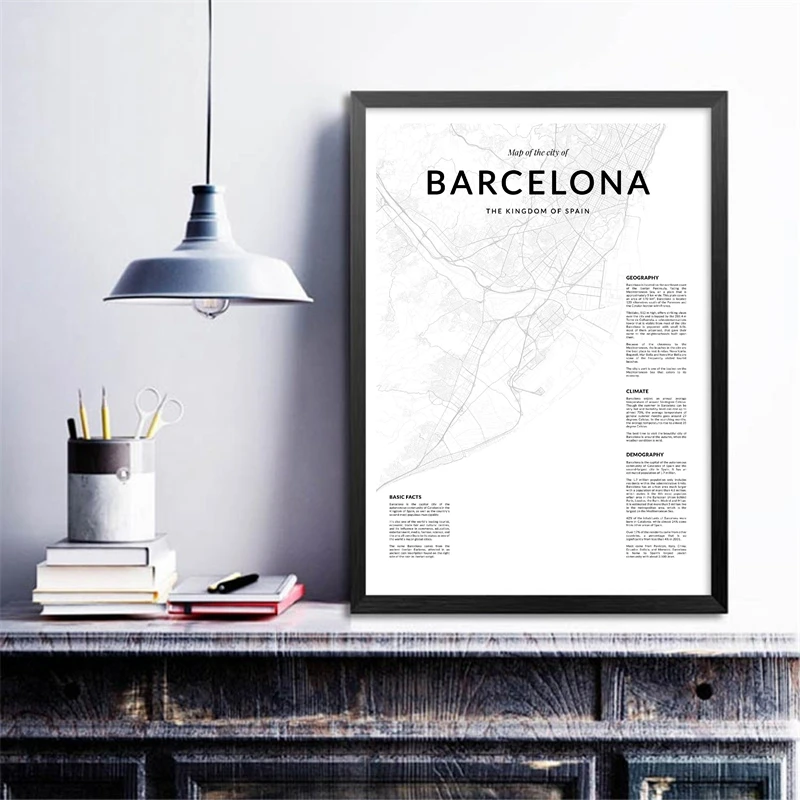 Barcelona-City-Map-Modern-Canvas-Painting-Nordic-Posters-and-Prints-Wall-Art-Pictures-For-Spanish-Living