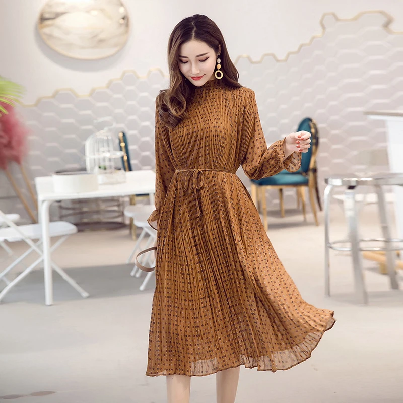 Весна 2020 Новое Элегантное Плиссированное шифоновое Цветочное платье женское с