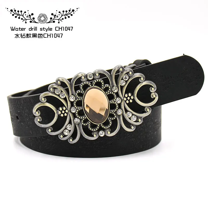

Woman Vintage printed Waistband Hollow buckle Gemstone for Dress Jeans Fashion Belt Personalized punk style b30 3.5cm