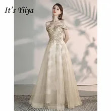 It's Yiya вечернее платье шампанское лодочка шеи Пышное Бальное Платье принцессы элегантное с открытыми плечами цветочный принт длинное строгое платье E1054