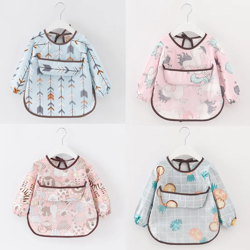 Bandana Bibs Short-Sleeve Eating Apron Baby Self-Feeding-Bib Infant Long Children Cartoon