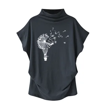 

t shirt women fashion Turtleneck Short Sleeve Cotton unique Print Casual Top T Shirt Plus Size ropa mujer clothes футболка