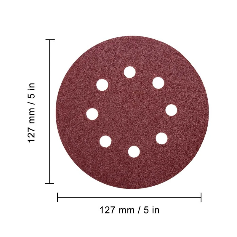 50Pcs 5 Inch 125Mm Round Sandpaper Eight Hole Disk Sand Sheets Grit 40/60/80/120/240 Hook And Loop Sanding Disc Polish