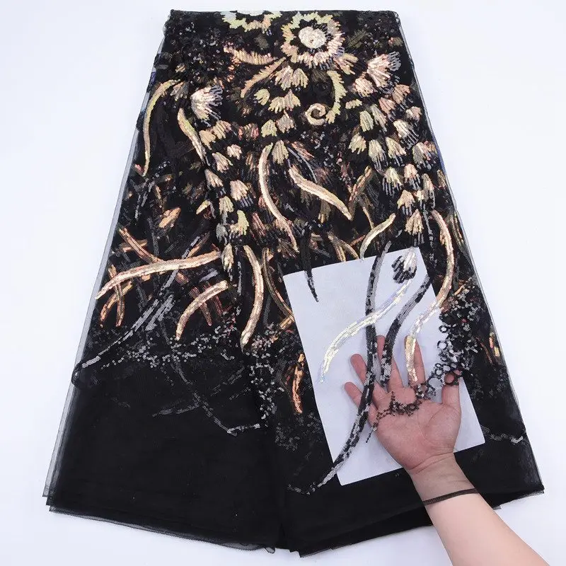 

Новая Черная французская блестящая кружевная ткань высокого качества африканская Кружевная Ткань 5 ярдов нигерийские кружева сеточка ткань для свадебной вечеринки S1761