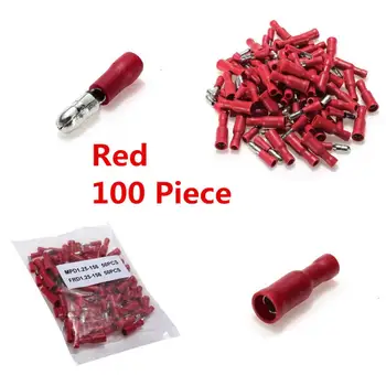 

100pcs/lot Bullet Crimp Red Male Female Insulated Terminals Connector Wire 22-16 AWG