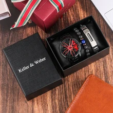 

Men Watch Gift Set Sports Casual Red Wheel Hub Watch Quartz Wristwatches Bracelet Set for Men Reloj Hombre Men Original Gifts