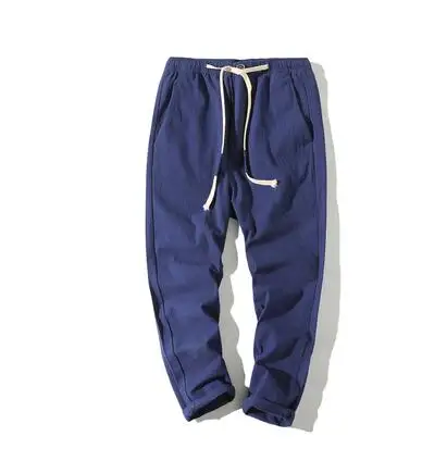 Navy Blue RUIHUO льняные брюки по щиколотку мужская Японская уличная одежда Спортивные штаны мужские брюки мужские тренировочные хип-хоп 5XL осень - Цвет: Navy Blue