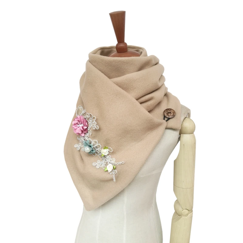 Женский зимний длинный шарф с вышитыми цветами, теплые кашемировые шарфы, платки для женщин, пашмины, женские накидки, одеяло, бандана