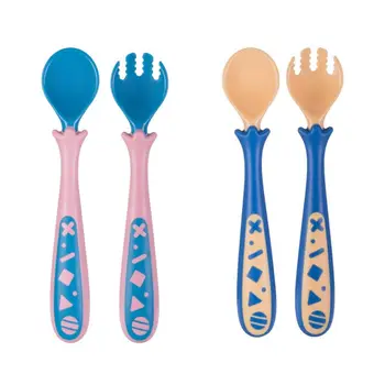 

2Pcs/set Baby Feeding Spoon Fork Set Travel Safe Case Toddler Easy Grip Training Spoon Dropship