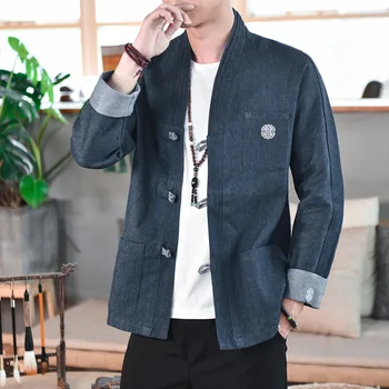 

#3931 Spring Autumn Black Blue Denim Jacket Men Vintage Embroidery Slim Plus Size 5XL Vintage Casual Men's Jacket China Style