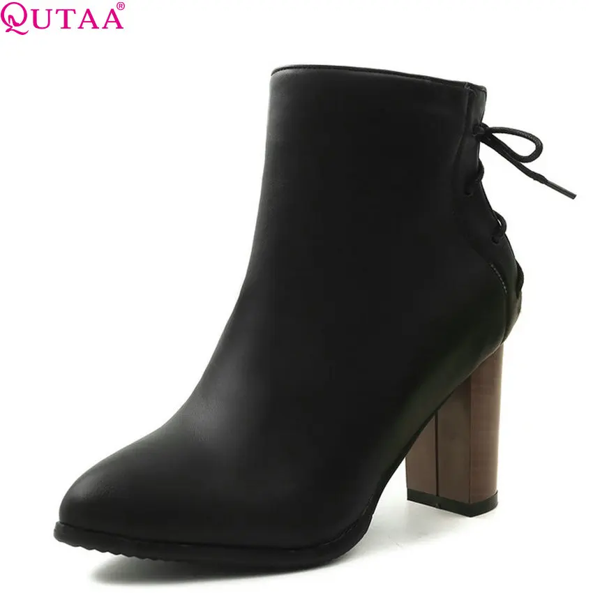 Женские мотоциклетные ботинки QUTAA черные зимние на платформе с высоким