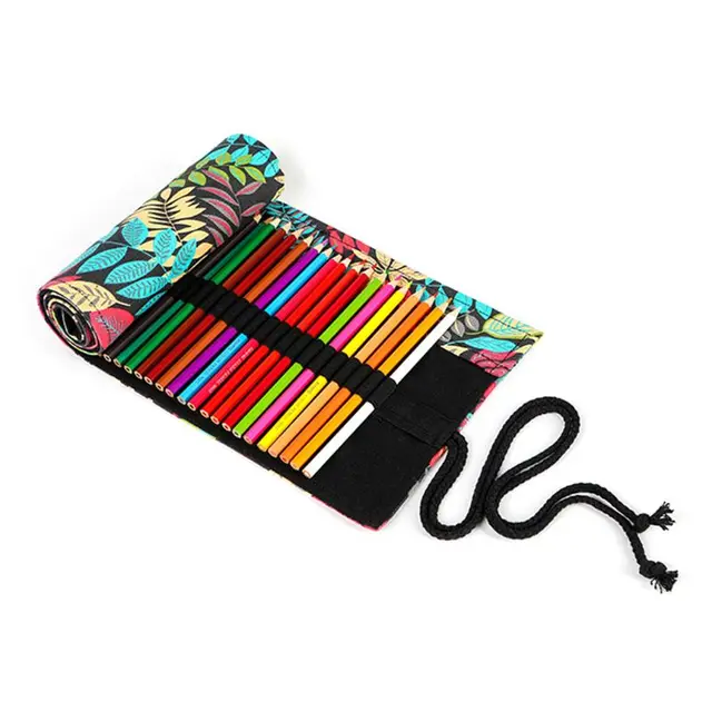 Fa Levél 12/24/36/48/72 Lyukak Vászon Tekercs Tollfüggöny Ceruzáska Tok Smink Tartó Tároló Tasak Iskola Kellékek - Image 6