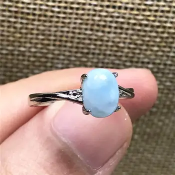 

Top Natural Blue Larimar Ring For Woman Man 8x6mm Beads Oval Stone Silver Water Pattern Crystal Adjustable Ring Jewelry AAAAA
