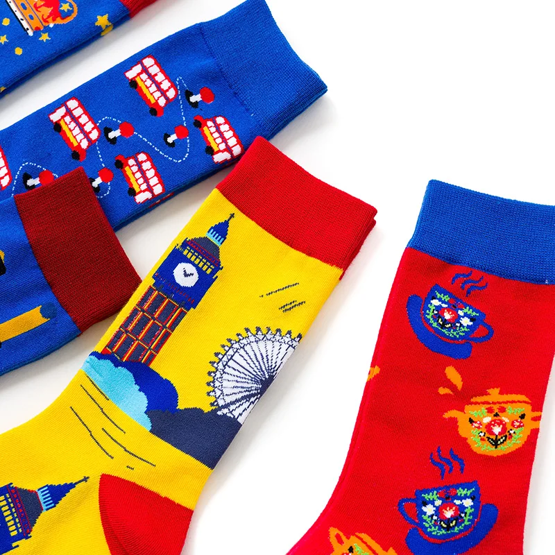 UG цветные хлопковые счастливые мужские носки, женские повседневные дизайнерские брендовые носки Harajuku в британском стиле, модная новинка художественная одежда для пар