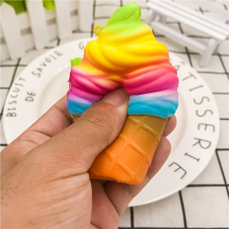 

Cute Slow Rebound Funny Squishy Toys Rainbow Ice Cream Elastic PU Stress Relief Squeeze Toy Kids Phone Strap Decor Gifts Kids
