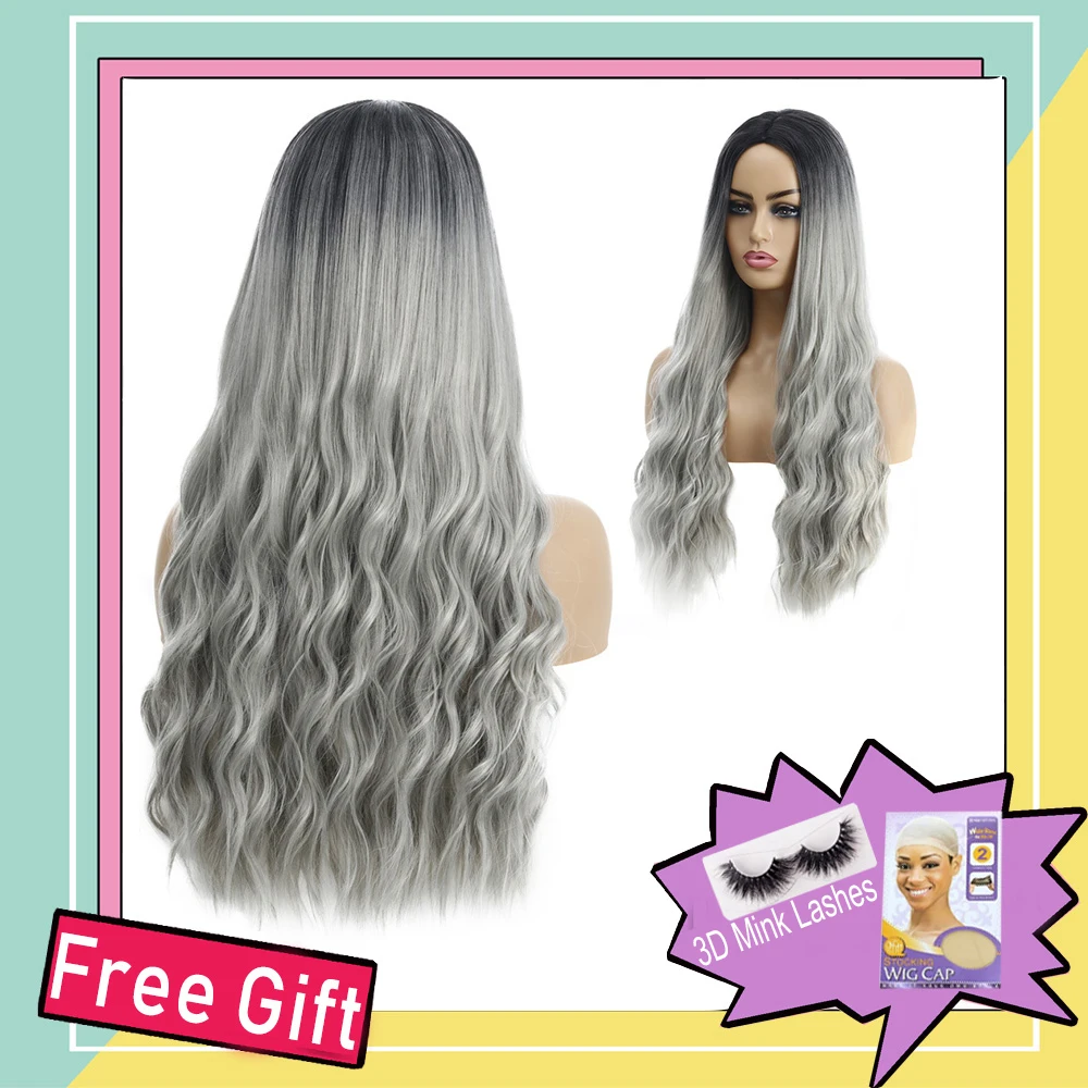 

Natifah Ombre Long Wavy Middle Part Hair Wig Cosplay Natural Heat Resistant Synthetic Wigs for Women