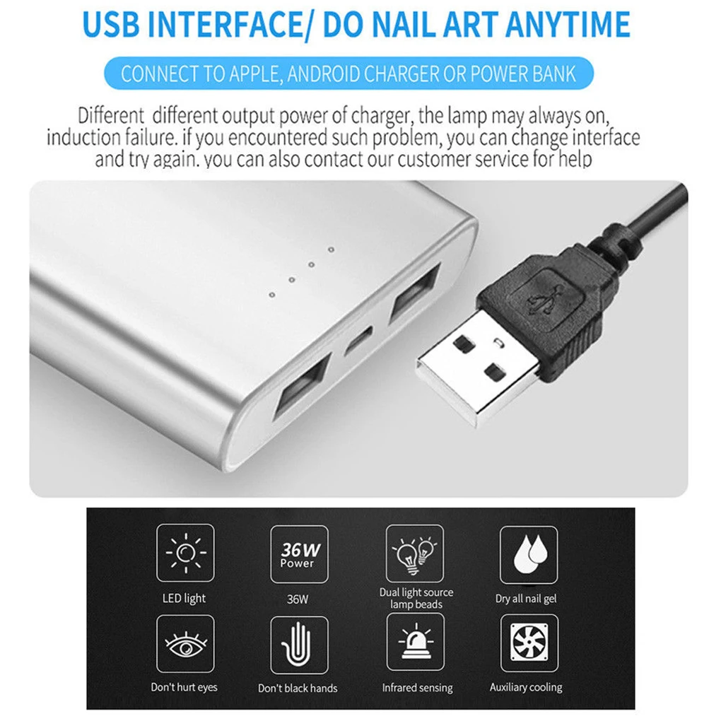 USB power мультфильм 36 Вт Светодиодный УФ сушилка для гель-лака лампочка для машинки 12 Светодиодный бисер интеллектуальная индукция дизайн ногтей