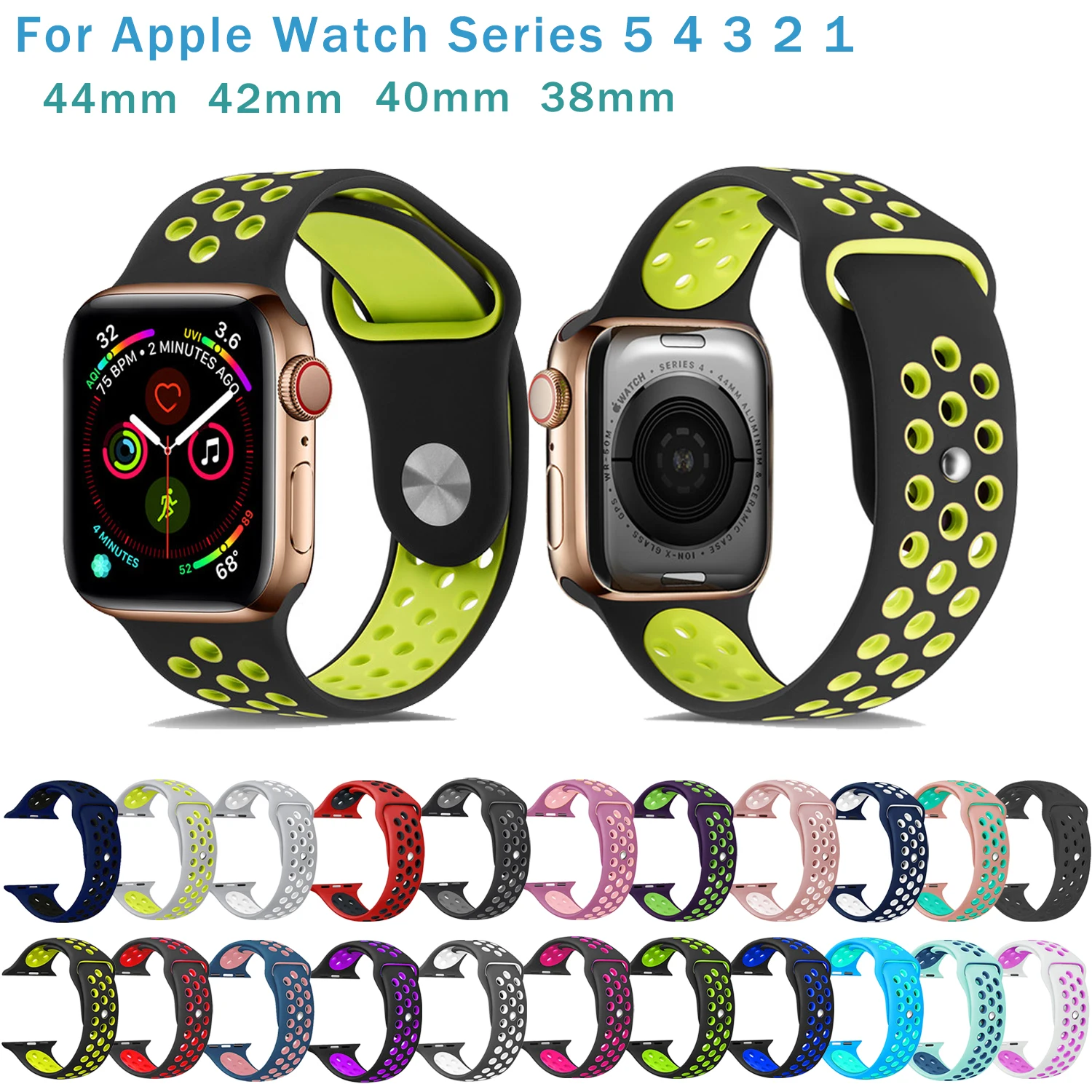Мягкий силиконовый сменный ремешок для apple watch 5 band 4 44 мм 40 мм дышащее отверстие для iWatch Series 3 2 1 42/38 мм ремешок