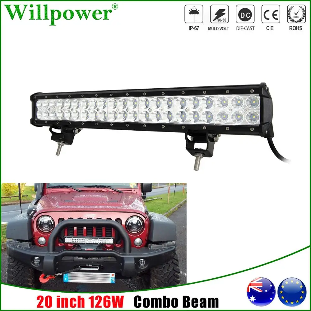 

Combo Beam 20inch 126W LED Work Light Bar For Jeep JK Wrangler 4x4 Offroad SUV Truck 4WD Pickup Bumper LED Bar Driving Lamp