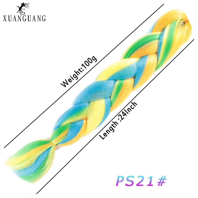 XUANGUANG парик большая коса волос крючком термостойкие волосы для наращивания 24 дюймов Синтетические высокотемпературные волокна коса - Цвет: PS21