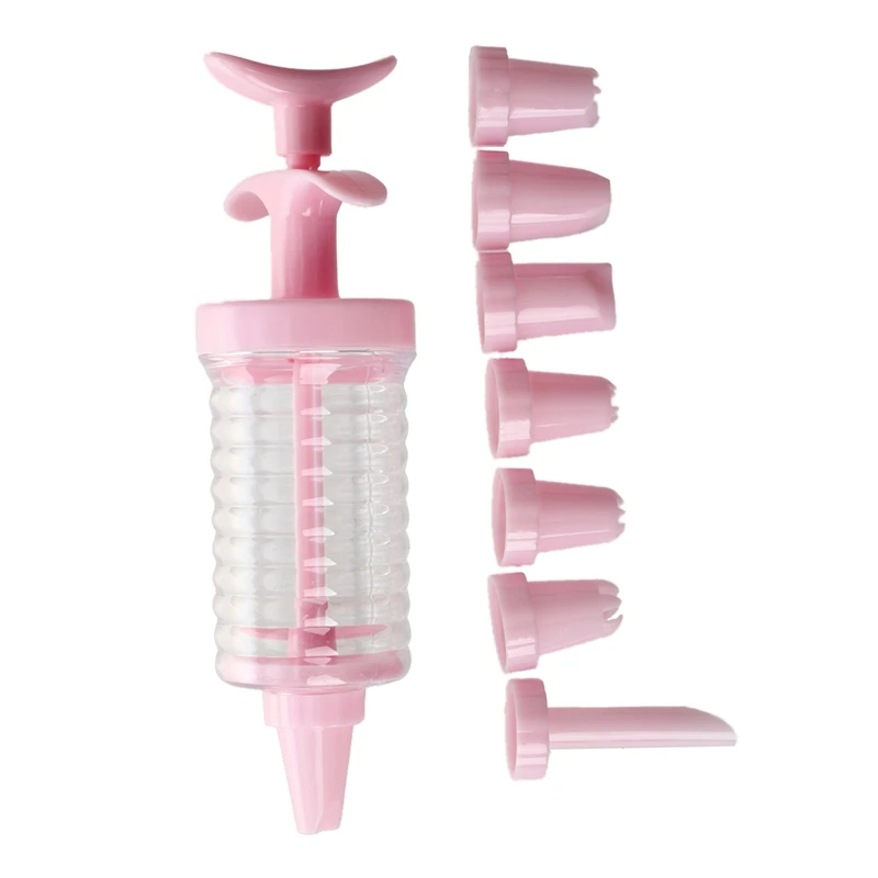 

Cake Biscuit Cookie Decorating Kit Icing Piping Syringe 8 Nozzles(Pink)