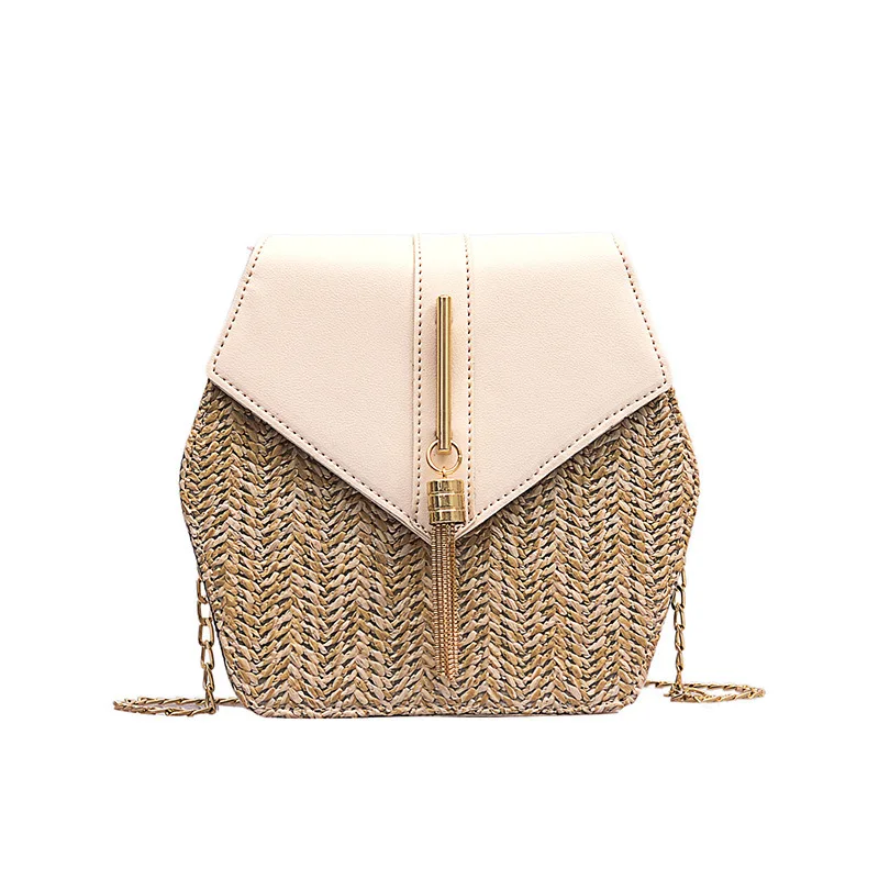 

Women Boho Rattan Shoulder Bags Straw+leather Tassel Handbag 2019 Fashion Handmade Woven Beach Circle Bohemia Oval Bag