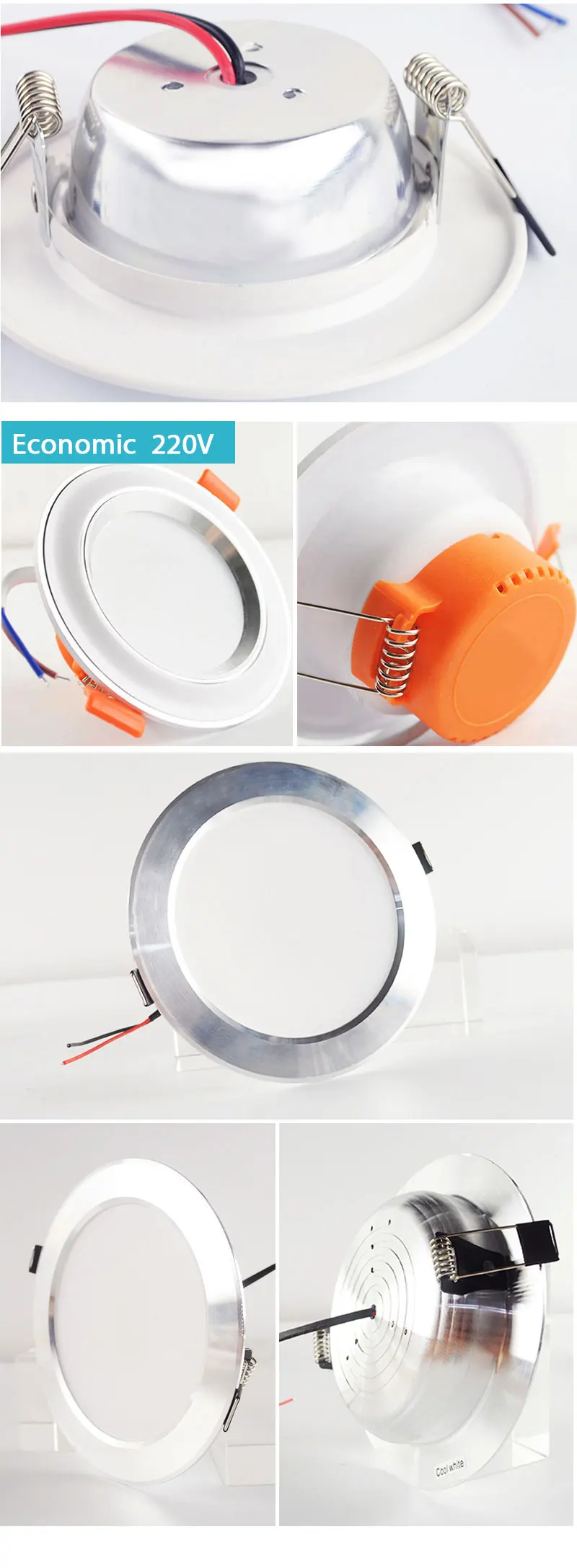 Round LED Downlight 3W 5W 9W 12W 15W 18W Silver White Ultra Thin Aluminum AC110V 220V 240V Round Recessed LED Spot Lighting