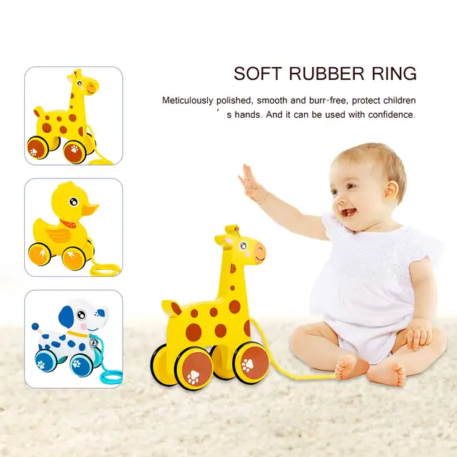 Baby Pull Rope Walking Toy Creative Cartoon Puppy Duck Giraffe Fawn Drag Car Animal Pull Rope Toy Car Children Toy 2