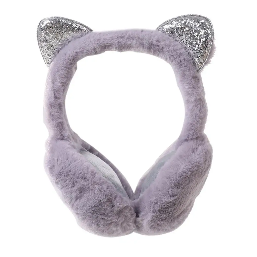 Earmuffs -Gray Модель года; ветронепроницаемые женские и дизайнерские наушники с регулируемыми ушками и рисунком кота; повседневные однотонные наушники с блестками; сезон зима-осень - Цвет: Earmuffs -Gray