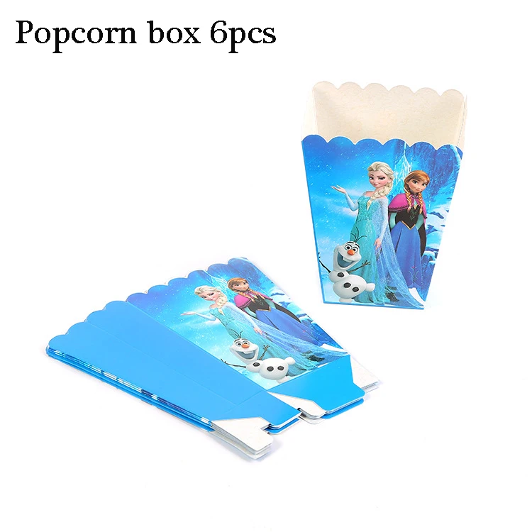 Popcorn box 6pcs Платье принцессы «Холодное сердце» 2 вечерние поставки «Холодное сердце» вечерние Бумага соломы тарелки чашки для девочек с героями мультфильма «Холодное сердце»; 2 платья Эльзы и Анны для дня рождения Декор вечерние скатерть - Цвет: Popcorn box 6pcs