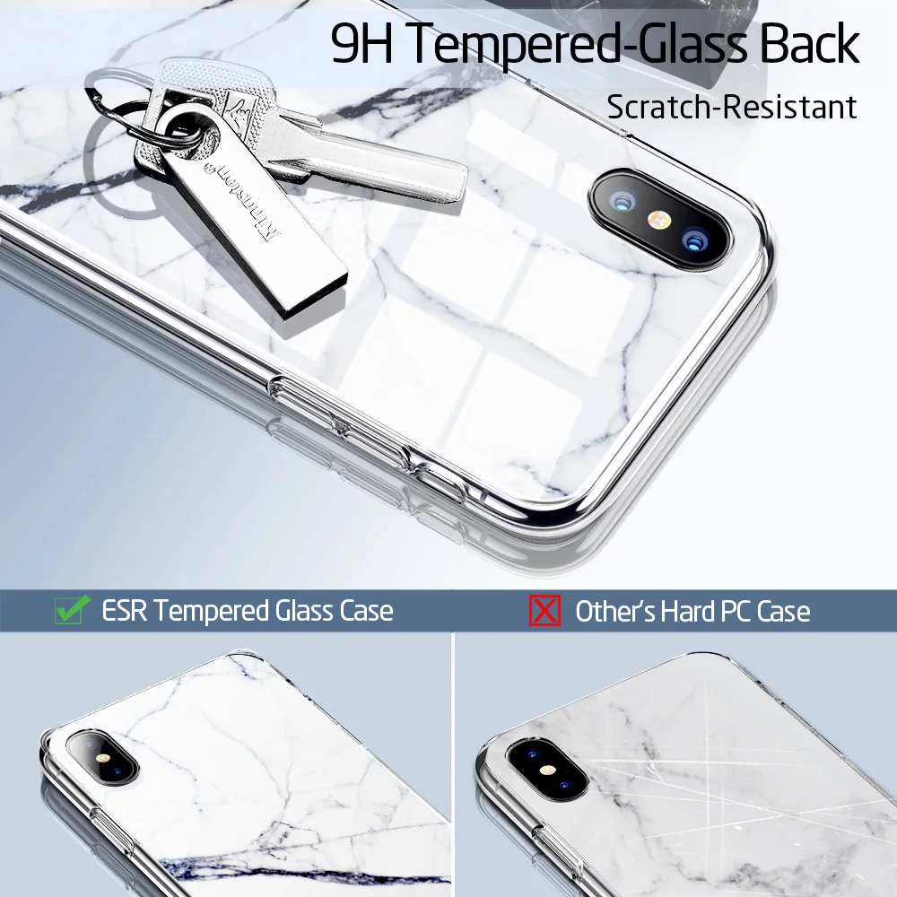 Чехол из закаленного стекла ESR с мраморным рисунком для задней панели iphone XS XR XS Max с полным покрытием, чехлы с закаленным стеклом