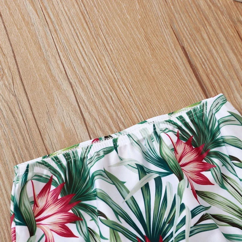 Купальная одежда купальный костюм для девочек купальный костюм на бретельках из двух предметов купальный костюм с Тропическими Цветами купальный костюм