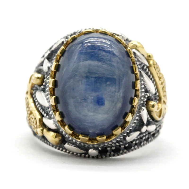 New Fashion Türkiye Men's Handmade Ring S925 Sterling Silver Natural Kyanite Luxury Religious Muslim Islamic Jewelry Party Gift - Image 4